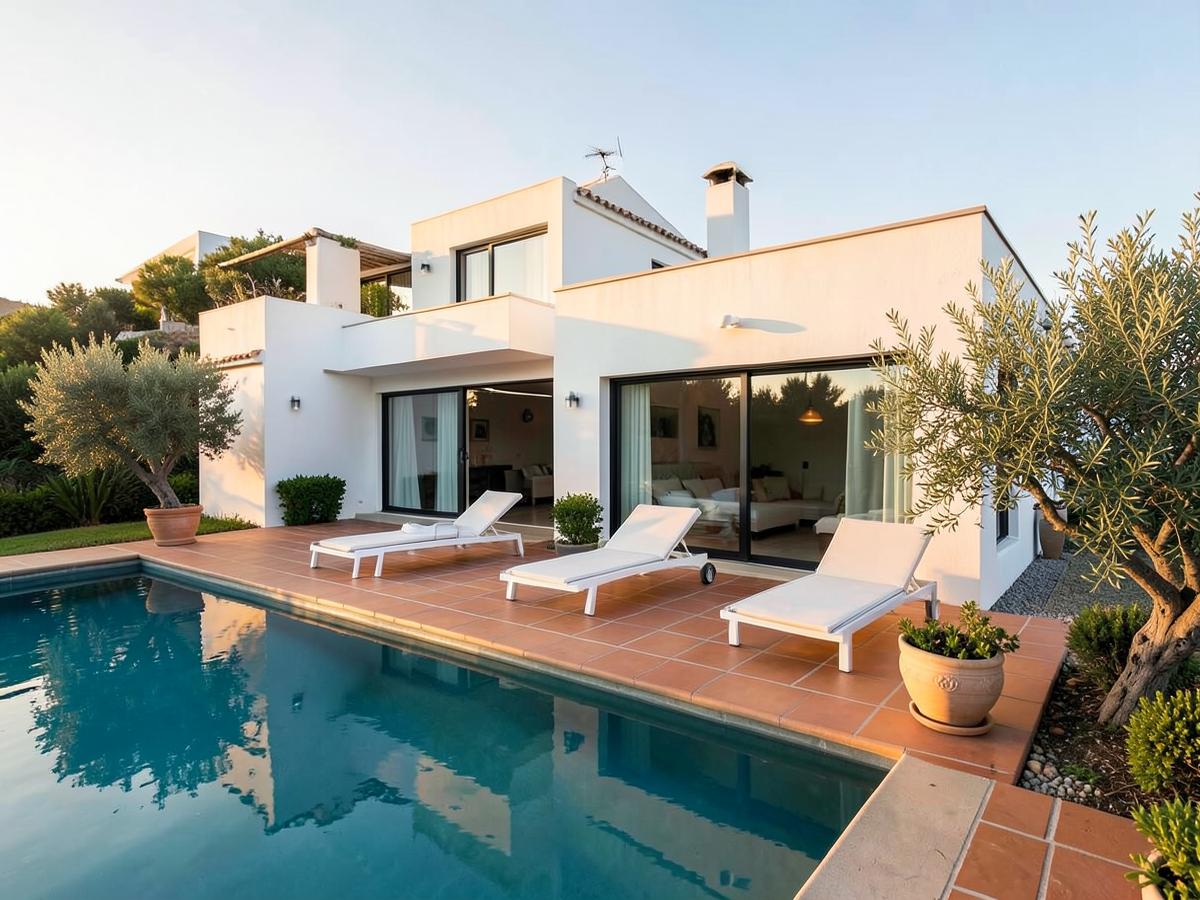 Villa mediterránea reformada con piscina y terraza de barro cocido